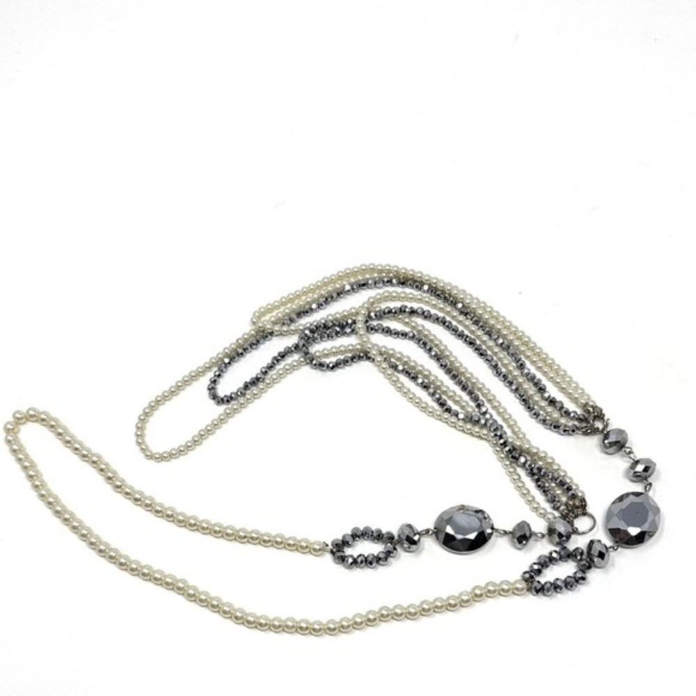 Elegant Necklace Silver & Pearl Multi-strand Formal Jewelry Fashion Dressy - Picture 1 of 4